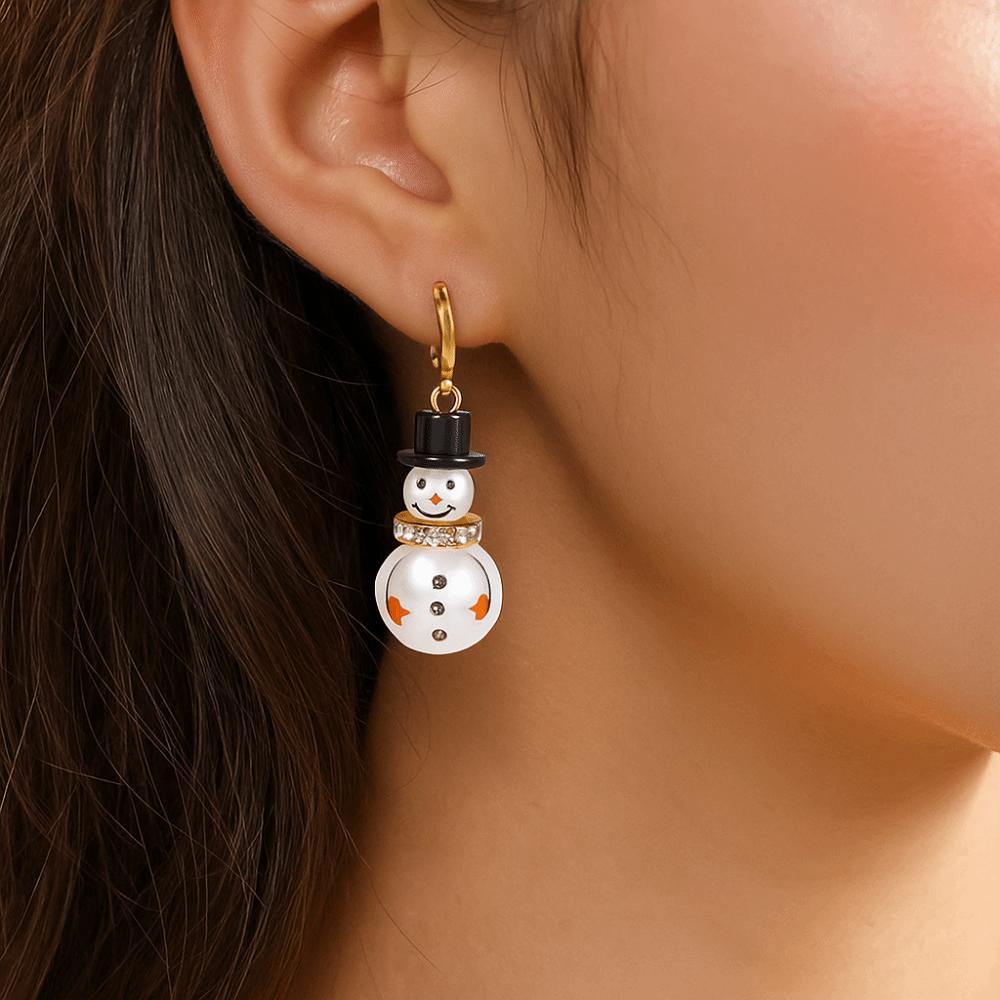 Exquisite Imitation Pearl Christmas Earrings Snowflake Jewelry Snowman Earrings Rhinestone Zinc Alloy Xmas Dangle Earrings Girls