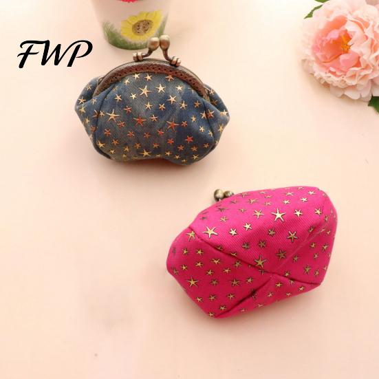 Durable Women Wallet Five-Pointed Star Coin Purse, Mini Kiss-Lock Change Lady Vintage Denim Trinket Pouch for Ladies Small Money Bag