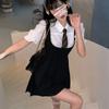 Women Dress Sets Preppy Style Slim High Street Girl Sweet Ins Puff Sleeve Shirts Pleated Dresses Student Harajuku Ulzzang JK Hot