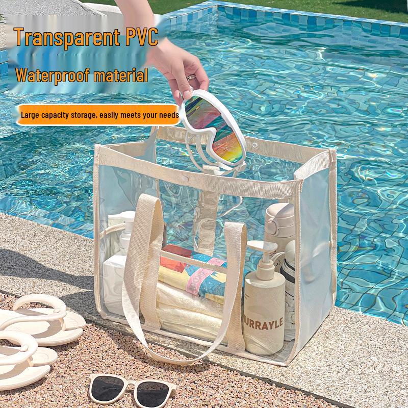 Large Waterproof PVC Beach Bag with Button Closure for Toiletries & Cosmetics – Ideal for Swimming and Outdoor Use