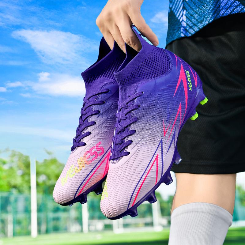 Unisex Voetbalschoenen Hoge Elastische Sokken Training Kunstgrasland Trainingsvoetbalschoenen Voetbalschoenen met Lange Noppen voor Buiten Kinderen