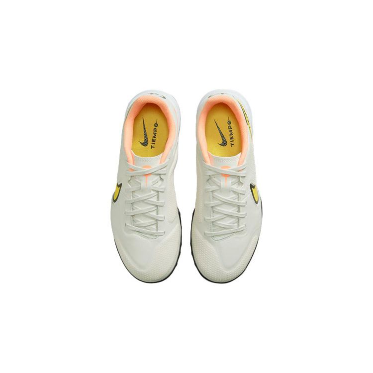 Nike Chaussures de football Tiempo Legend 9 Academy TF Bout rond Lacets Antidérapantes Durables Tige basse Baskets pour enfants Gris Jaune DA1328-002