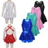 Crianças meninas jazz moderno tap dancewear sem mangas lantejoulas criss cruz volta cintura bowknot ballet dança collant vestido