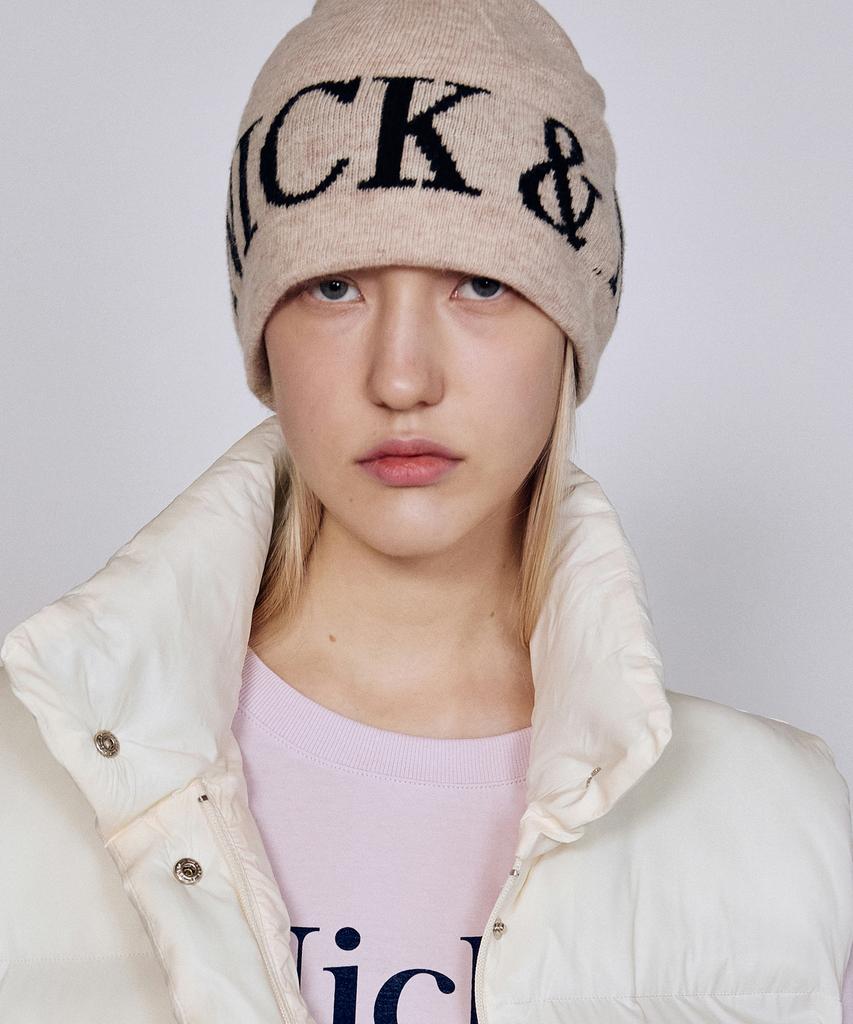 Nigaennikol Cashmere Lettering Jaquard Beanie_Beige