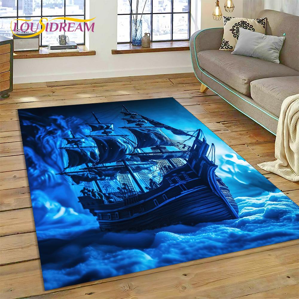 Ancient Pirate Ship Boat,Barque,Sailboa Rug Carpet for Living Room Bedroom Decor,Floor Mat Non-slip Decoration for Sofa Doormat