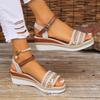 Hemp Rope Edge Platform Thick Sole Women Sandals Buckle Wedge Heel Fish Mouth Women Sandals