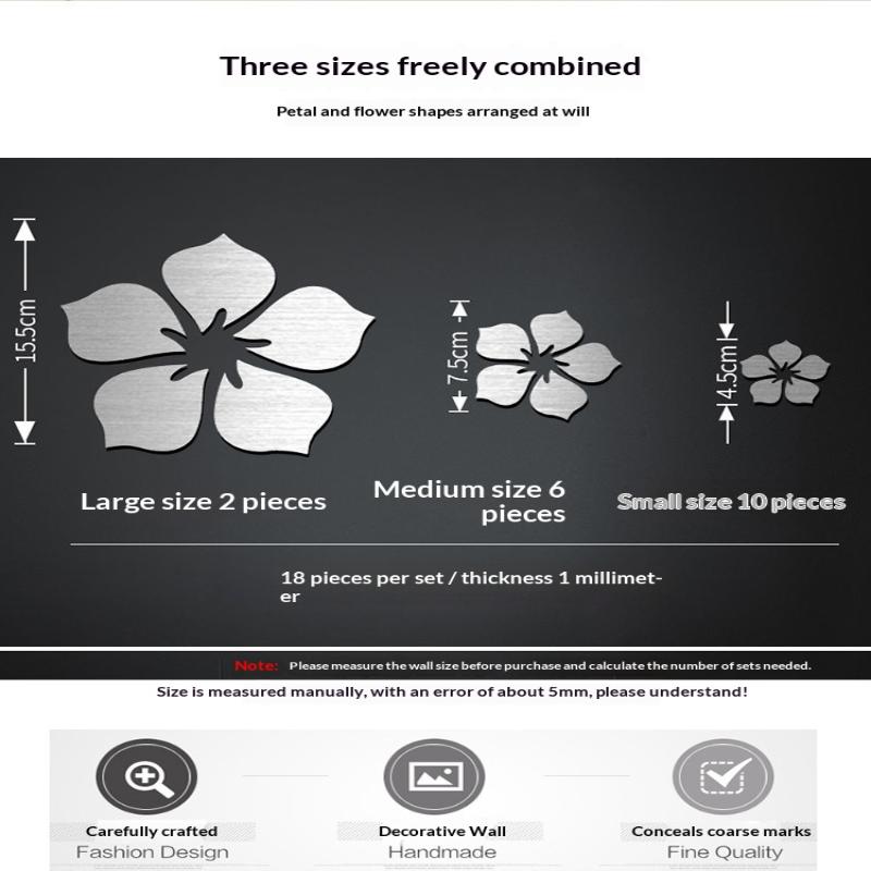 3D Flower Acrylic Mirror Wall Stickers 18Pcs Removable No Trace Decals for Bedroom TV Sofa Background Wall Decor