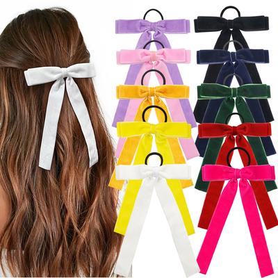 5Pcs Velvet Cheer Bow Large Big Bow Hair Ring Knotted Cheer Bow Women Ponytail Hair Ties Solid Color Rubber Band Hair Accessorie