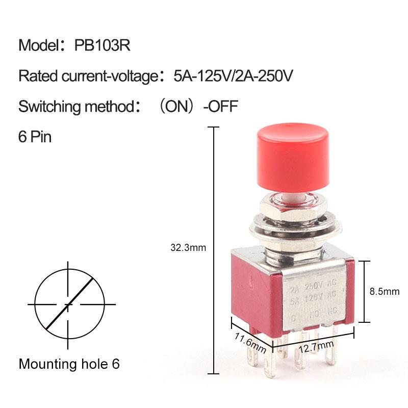 5Pcs 3Pin 6Pin C-NO-NC 6mm Mini Momentary Automatic Return Push Button Switch (ON)-OFF 5A125V/2A250V Toggle Switches