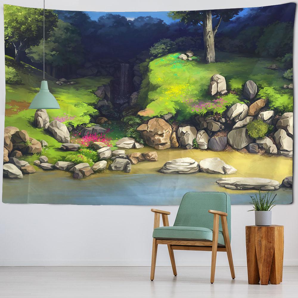 Fantasy Landscape Tapestry, Starry Home Wall Decoration, Polyester Thin Hanging Cloth, Bohemian Hippie Room Aesthetic Decoration