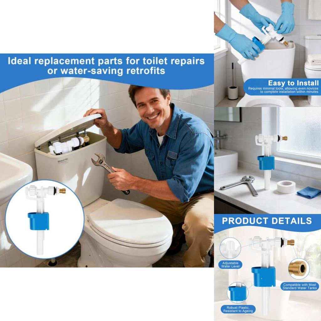 Side Inlet Toilet Cistern Fill Valve 1/2 Inch Brass Thread Air Gap Design Replacement Flush Fitting