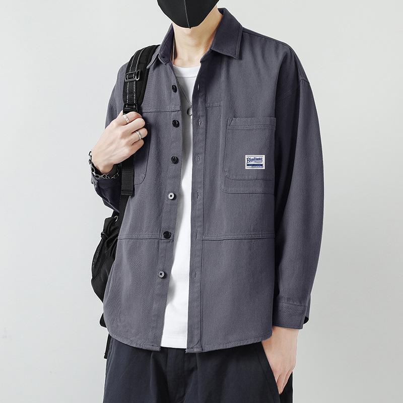 Casual Shirt Men's Spring and Autumn Tooling Shirt Men's Long Sleeve Shirt