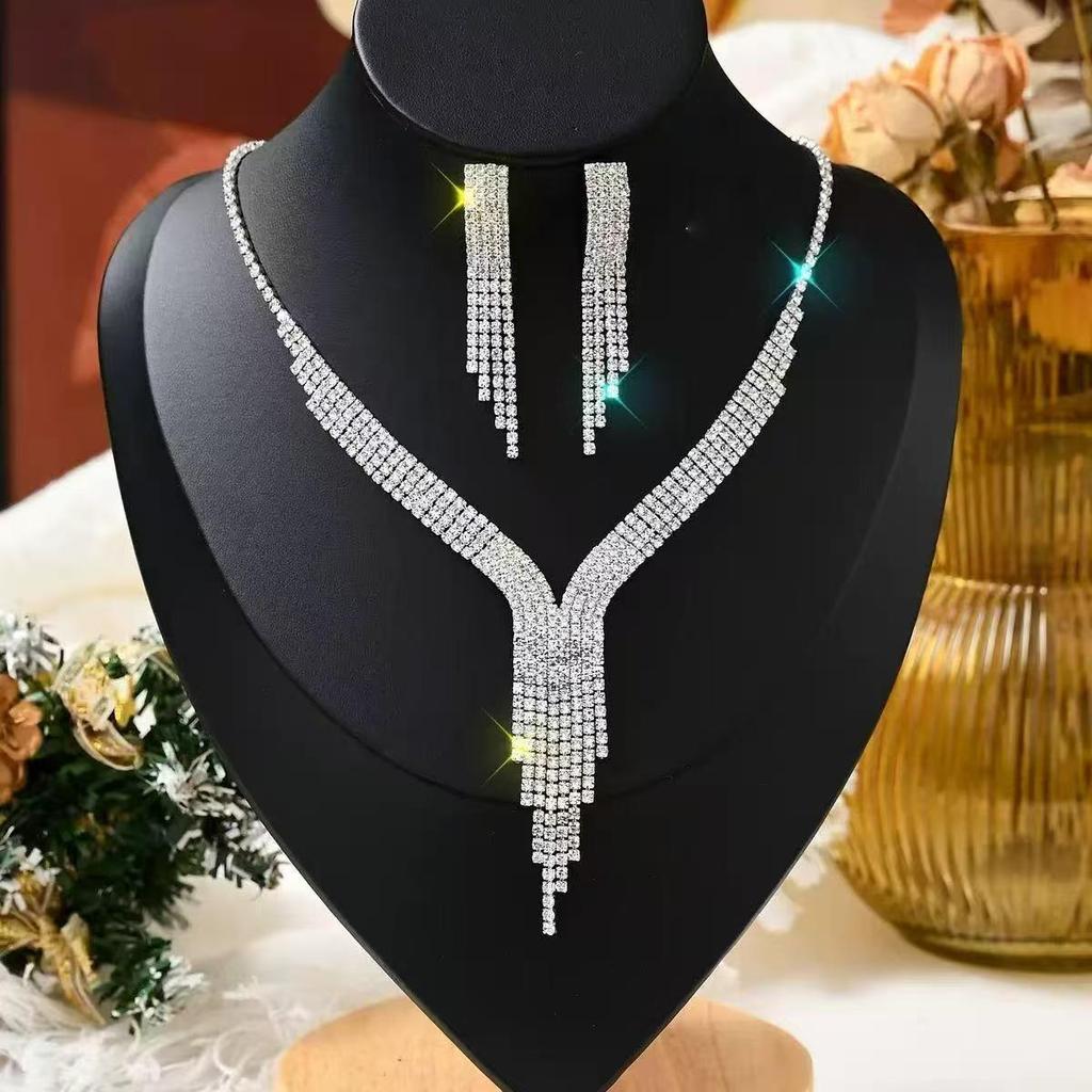 Třpytivý set náhrdelníku a náušnic s diamanty pro nevěstu - Elegantní svatební a večerní šperky
