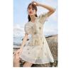Women Dess 2023 Summer New Ruffles High Waist Embroider Flare Sleeve Commuter Casual Elegant A-line Pullover Tops MXC38L1518