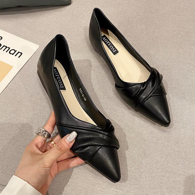 Flat shoes women's pointed head shallow mouth soft sole spring single shoes versatile soft leather pregnant women ladyshoes 833-6 comfortable versatil
