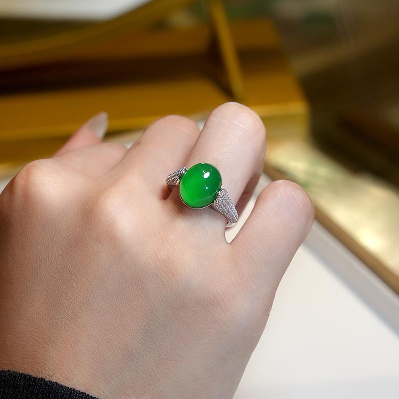 Zilveren Agate Chalcedoon Ring - Huidverhelderende Mode Geïnspireerd op Groene Jadeiet voor Vrouwen
