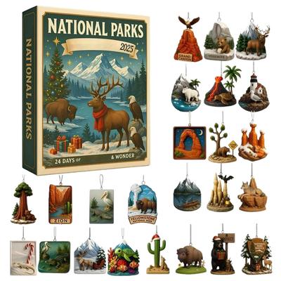 2D Flat Ornaments Christmas Tree Decorations 24 Days Christmas Countdown Gifts Festive Decor National Parks Themes Decor