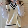 Preppy Style Knitted Sweater Vest V-neck Oversize Korean Fashion Sleeveless Youth Jumper Casual White Pullover Female