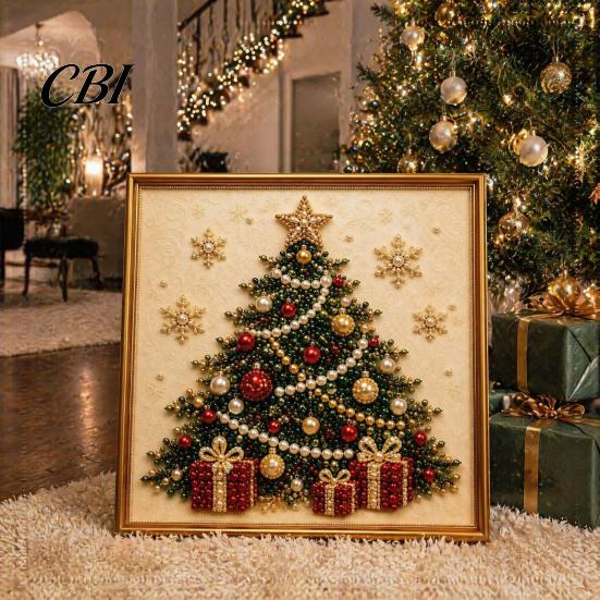 Handmade Holiday Wall Decor Xmas Faux Pearl Painting Kit, Christmas 3D Art DIY Festive Bead Decorations Craft Project for Adults, Home Creative Winter