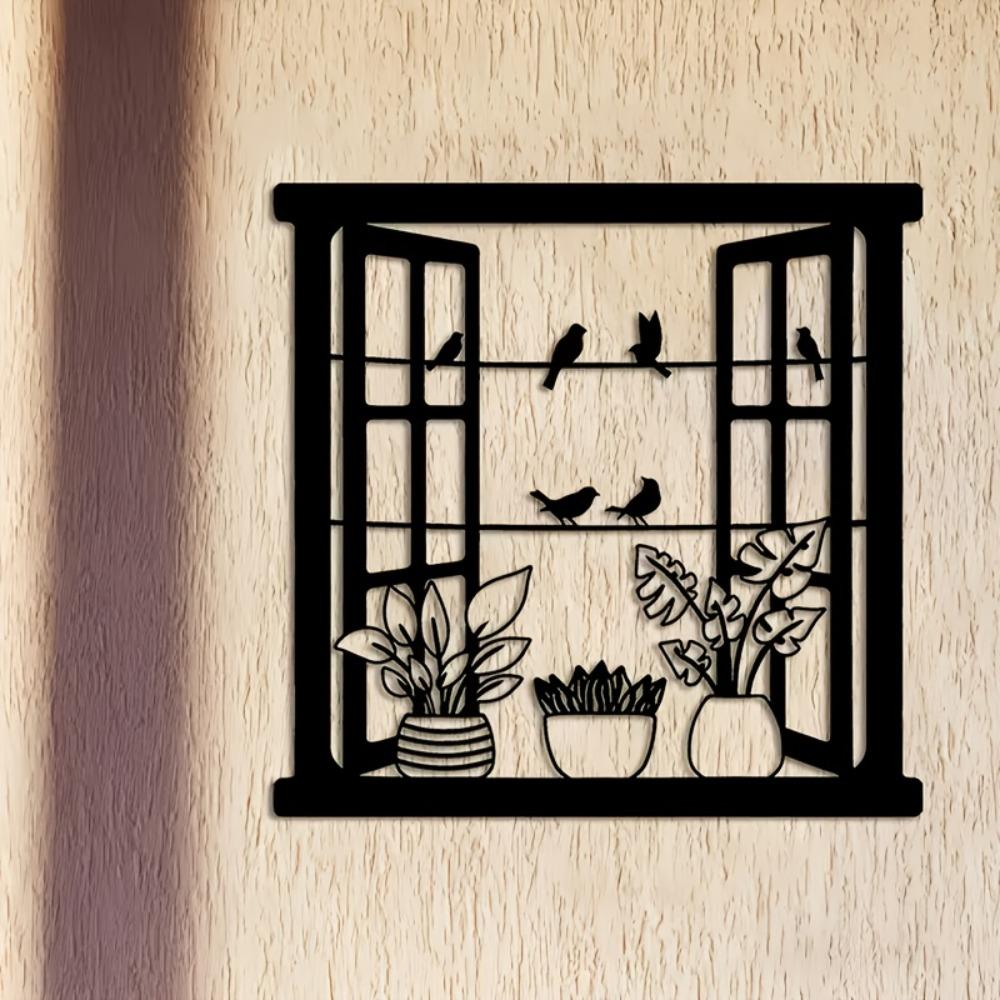 Schmiedeeiserne Wandkunst Vogel Blumiges Fensterdesign Metall Hängende Dekoration für Innen Außen Garten Wohnzimmer Schlafzimmer Geschenk