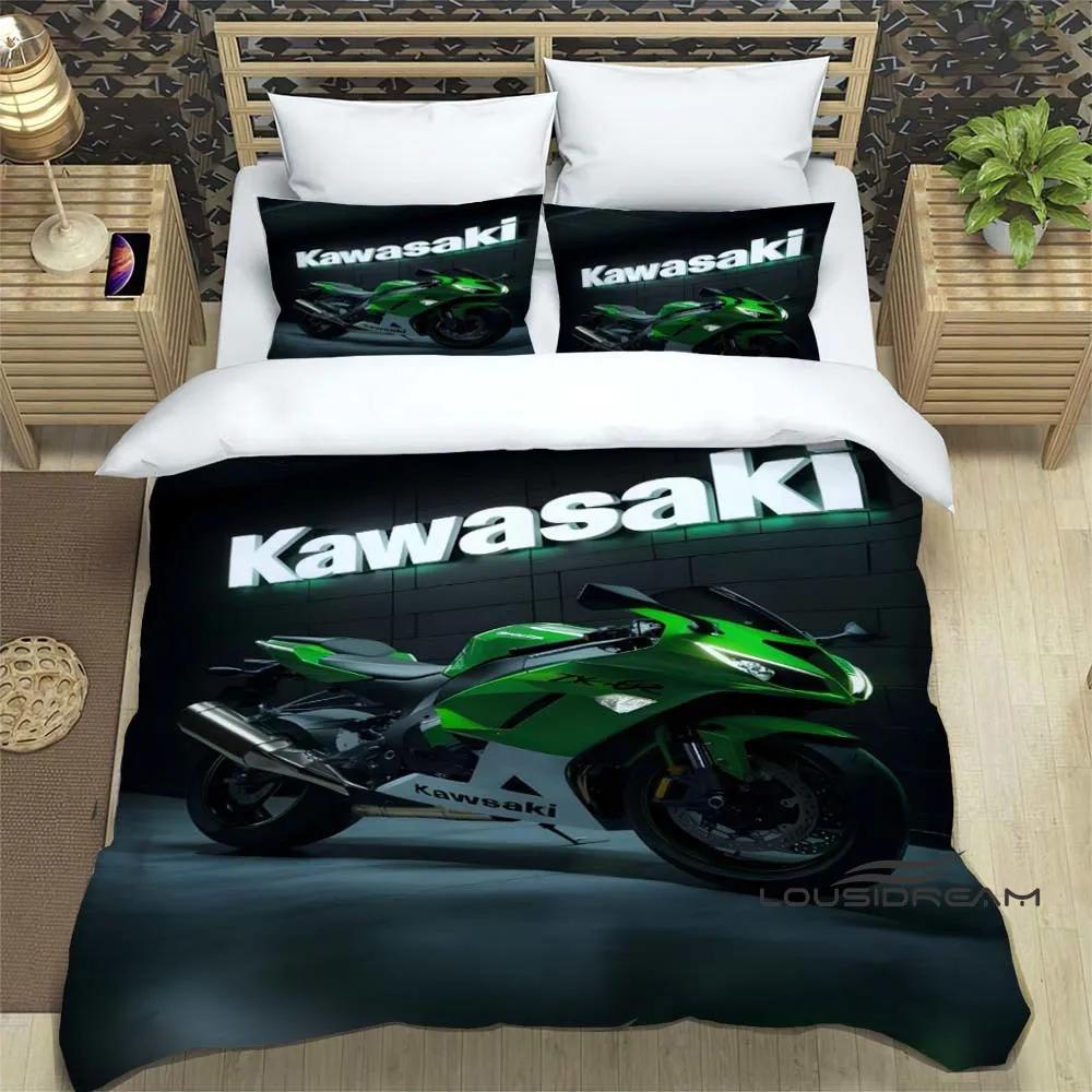 3D Retro Printed K-Kawasaki Motorsykkellogo Sengesett Elegant Sengesett Dynetrekk Sengetrekk Luksus Bursdagsgave