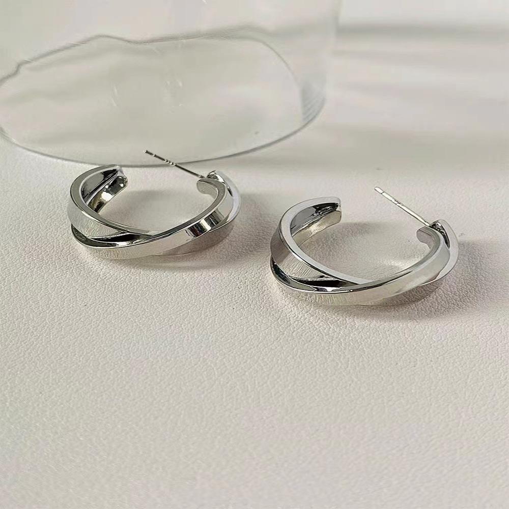 Overlapping Circular Hoop Earrings Gold/Silver Cross Double Loop Earrings Women