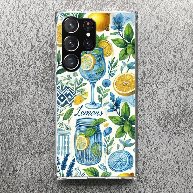 Summer Fruits Lemon Print Soft Case for Samsung Galaxy S25 S24 S23 S22 Ultra S21 Plus S20 FE Phone Shell S10 + Pattern Cover