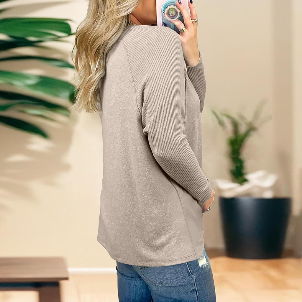 Women's Solid Color V Neck Long Sleeved Top