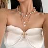 Sweet Cool Style Cross Alloy Pendant Chain Diamonds Pearls Beads Tassel Necklace