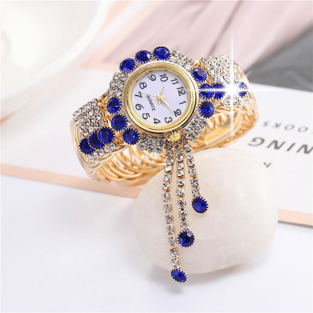 Female Round Dial Bracelet Watch Rhinestone Digital Quartz Wristwatch
