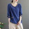 Women's Large Size Long Sleeve V-neck Casual Long Sleeve Loose Retro Ethnic Long Sleeve