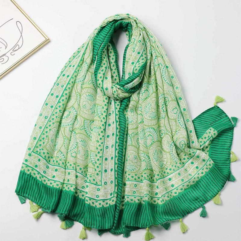 Fashion Luxury Ladies Women Scarf Female Cotton Linen Shawl Tassel Four Seasons Versatile Floral Muslim Hijab 90*180Cm