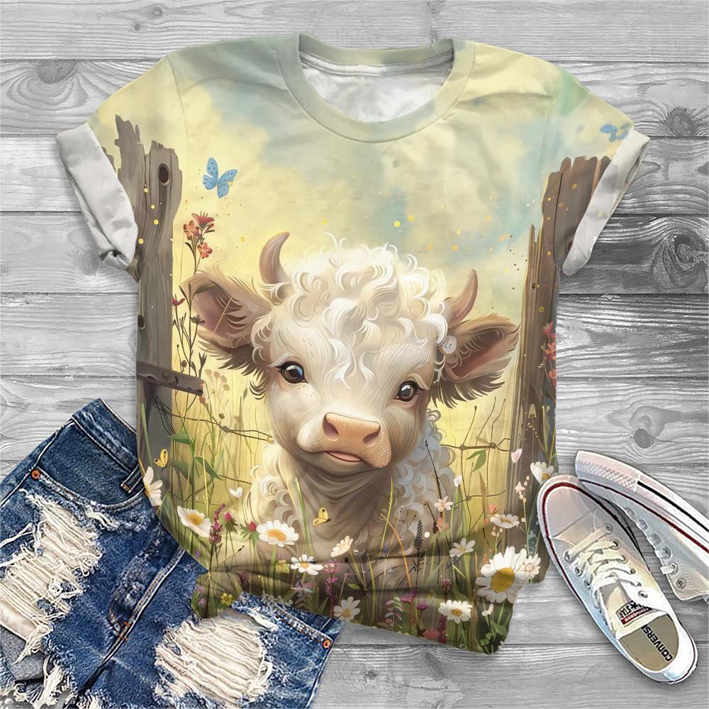 New Women T-shirt Cartoon Animal 3D Print Vintage Top Kawaii Women's Trending Clothes Short Sleeve T-Shirt