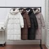 Winter Warm Hooded Long Puffer Jacket for Women Thickened Down Coat with Zip Pockets Long Sleeve