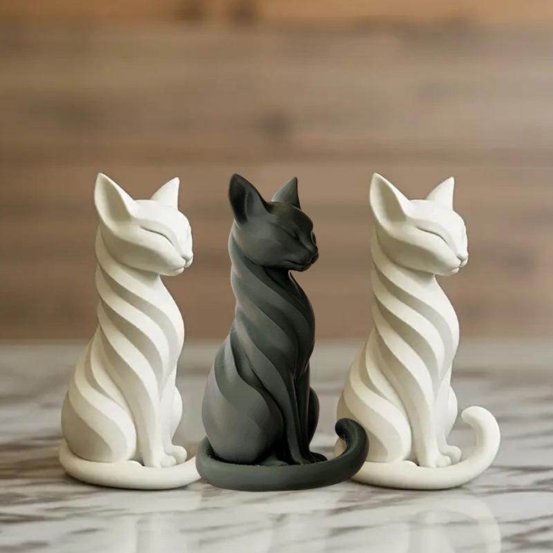 Elegancka Rzeźba Kota w Paski Figurka Kota Wystrój Domu Wewnątrz/Na Zewnątrz Uroczy Posąg Kota Ornament na Biurko Półki