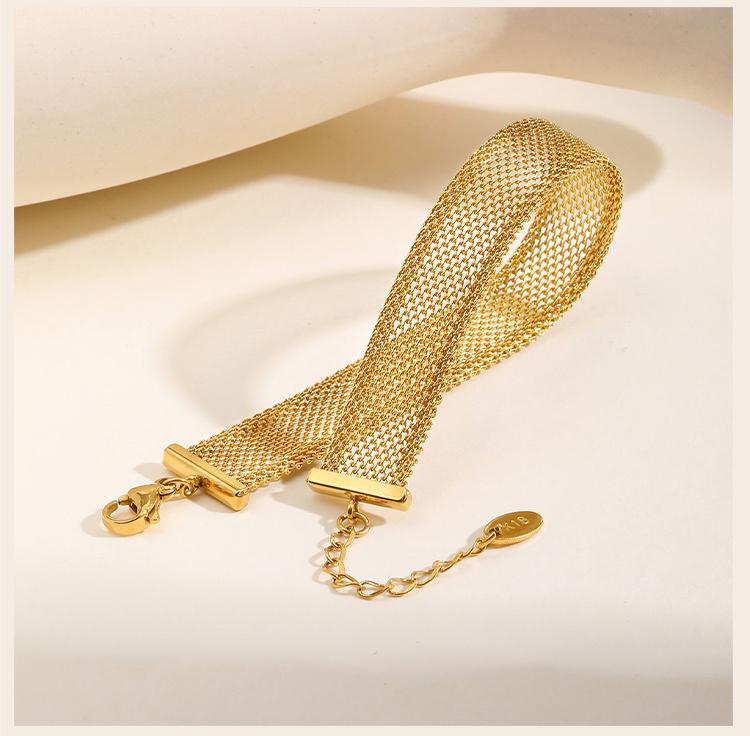 Wide Brand Stainless Steel Mesh Link Chain Bracelet For Women, Adjustable Wirst Jewelry Non Tarnish Waterproof