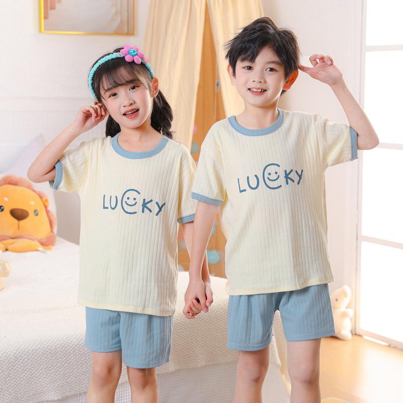 Children's Short-sleeved Suits Cotton Boys Summer Girls Children's Clothes Suits Home Service Shorts