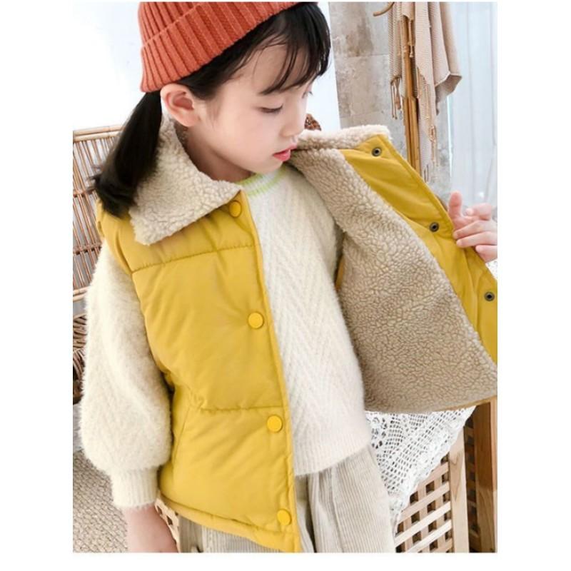 Children's Autumn and Winter Solid Color Thickened Outer Sports Vest Fleece-Lined Single-Breasted Jacket for Children and Teens