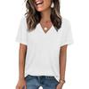 TIFICY Women's Fashion Casual Summer Spring Solid Color Print Short Sleeve V-Neck Blouses & Shirts
