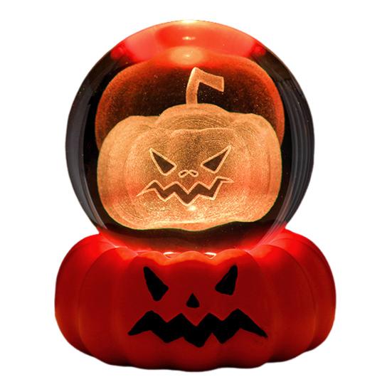 Halloween Crystal Ball Night Light for Kids 3D Pumpkin Crystal Ball LED Night Light with Resin Base Halloween Pumpkin Globes Lamp for Indoor Bedroom