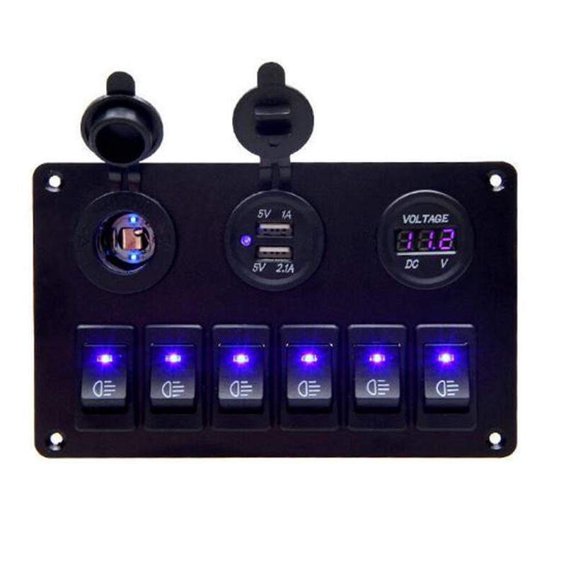 Panel de control de interruptores de 6 unidades, disyuntor basculante LED para coche, barco, camión, circuito