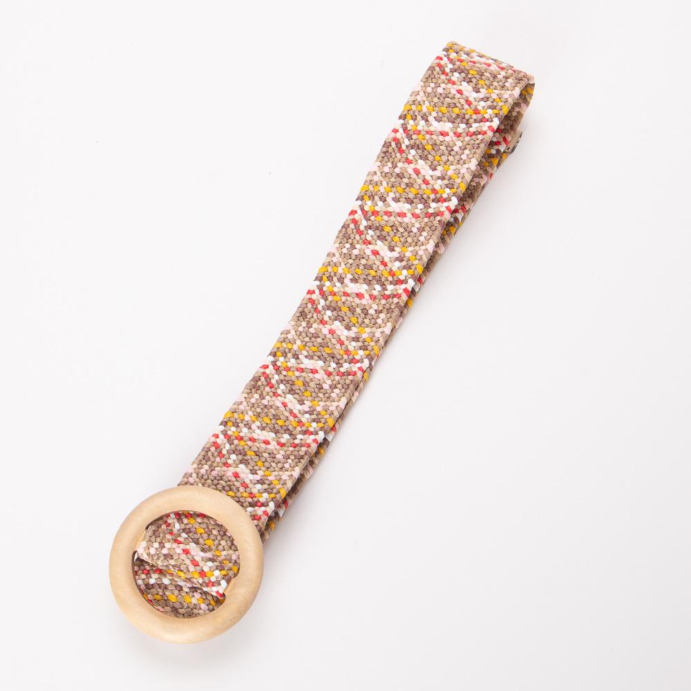 Curea de talie elastică țesută rotundă din lemn, stil boem, pentru femei - Accesoriu pentru rochie de vară