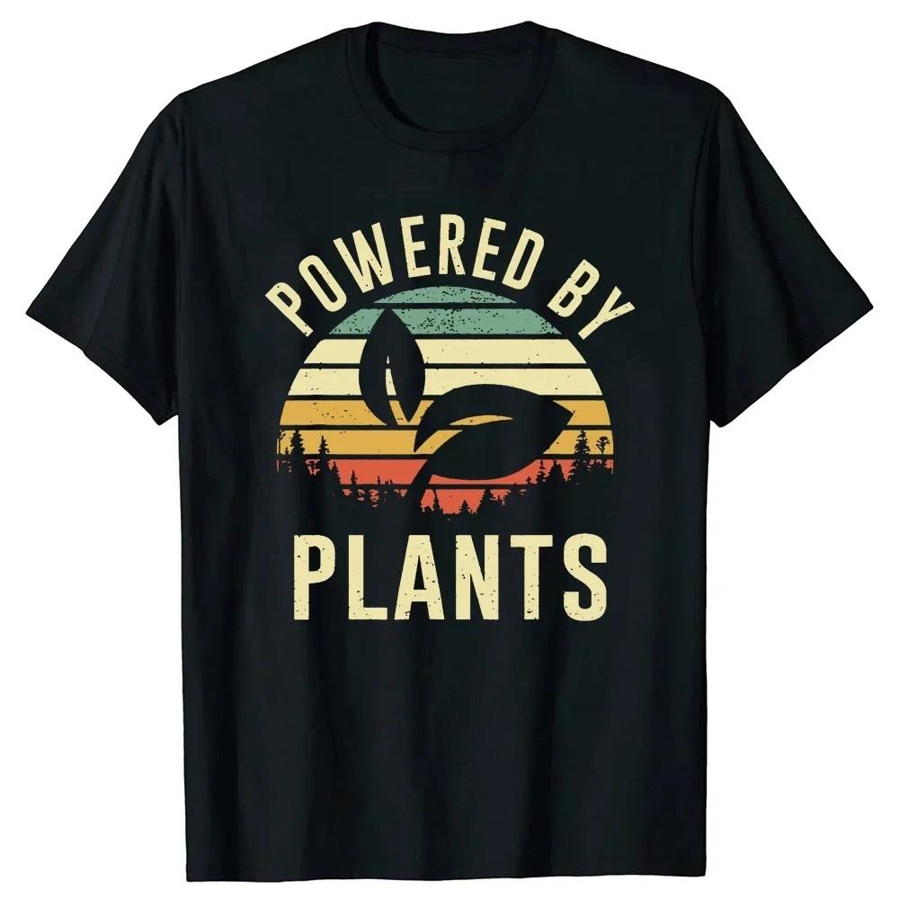 Funny Vintage Powered Plants Vegetarian By Vegan Diet T Shirts Summer Graphic Cotton Birthday Gift Men Clothing Oversized Unisex