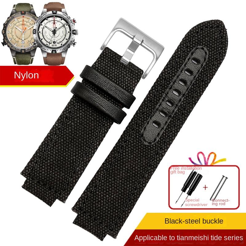 Sports Canvas Watchband Cowhide Bottom For TIMEX T2N720 T2N721 TW2R55500 24*16mm Army Green Brown Men's Watch Strap Bracelet