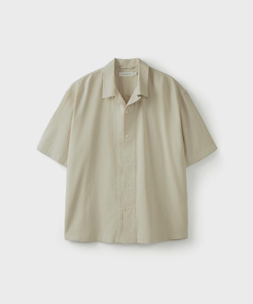 Yunionbeullu Loosed Herringbone Half Shirt [Oatmeal]
