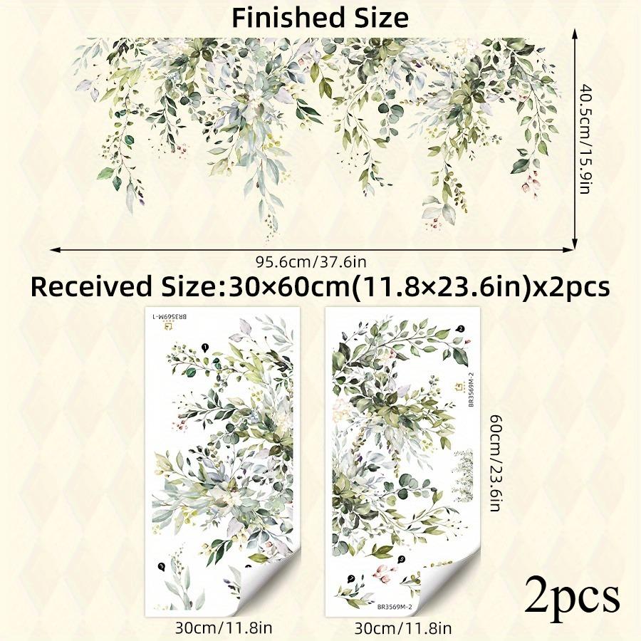 2pcs Watercolor Green Leaf Wall Decals Eucalyptus Plant Wall Stickers for Living Room Bedroom Nursery and Home Decoration