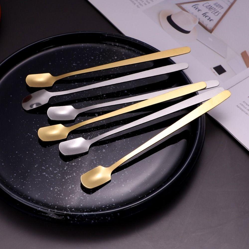 5pcs Stainless Steel Square Teaspoon Silver/gold Dessert Scoops Coffee Stirring Spoons Cafe