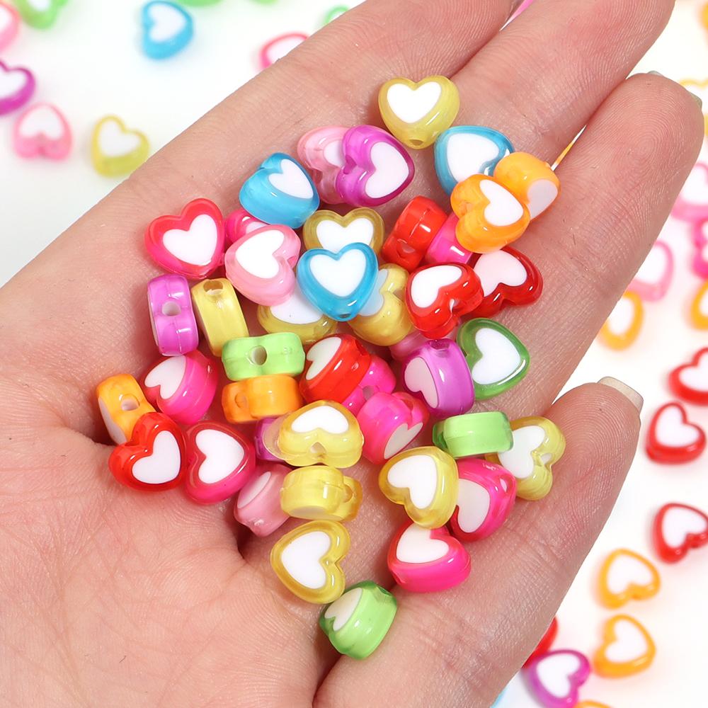 100pcs 8mm Acrylic Heart Beads Colorful Flat Loose Spacer Beads For Jewelry Making DIY Bracelets Necklace Earrings Accessories