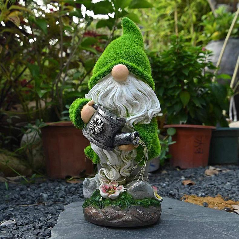 Solar-Powered Flocked Gnome Garden Statue