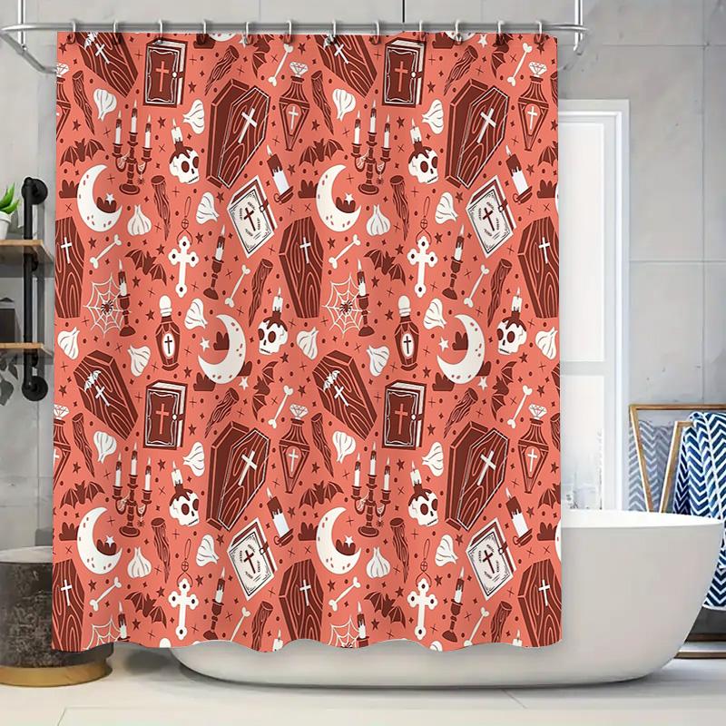 Gothic Halloween Shower Curtain Spooky Skull Bats Cemetery Home Decor Bathroom Set